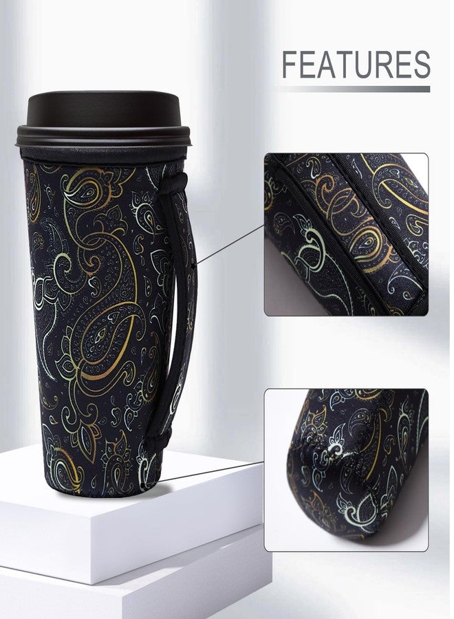 LLTDMEST 3 Piece Reusable Iced Coffee Sleeves Insulated Coffee Sleeves for 16-32 ounces of hot or cold coffee or iced beverages Compatible with Starbucks Dunkin Coffee cup and More (Paisley Print) - Image 2
